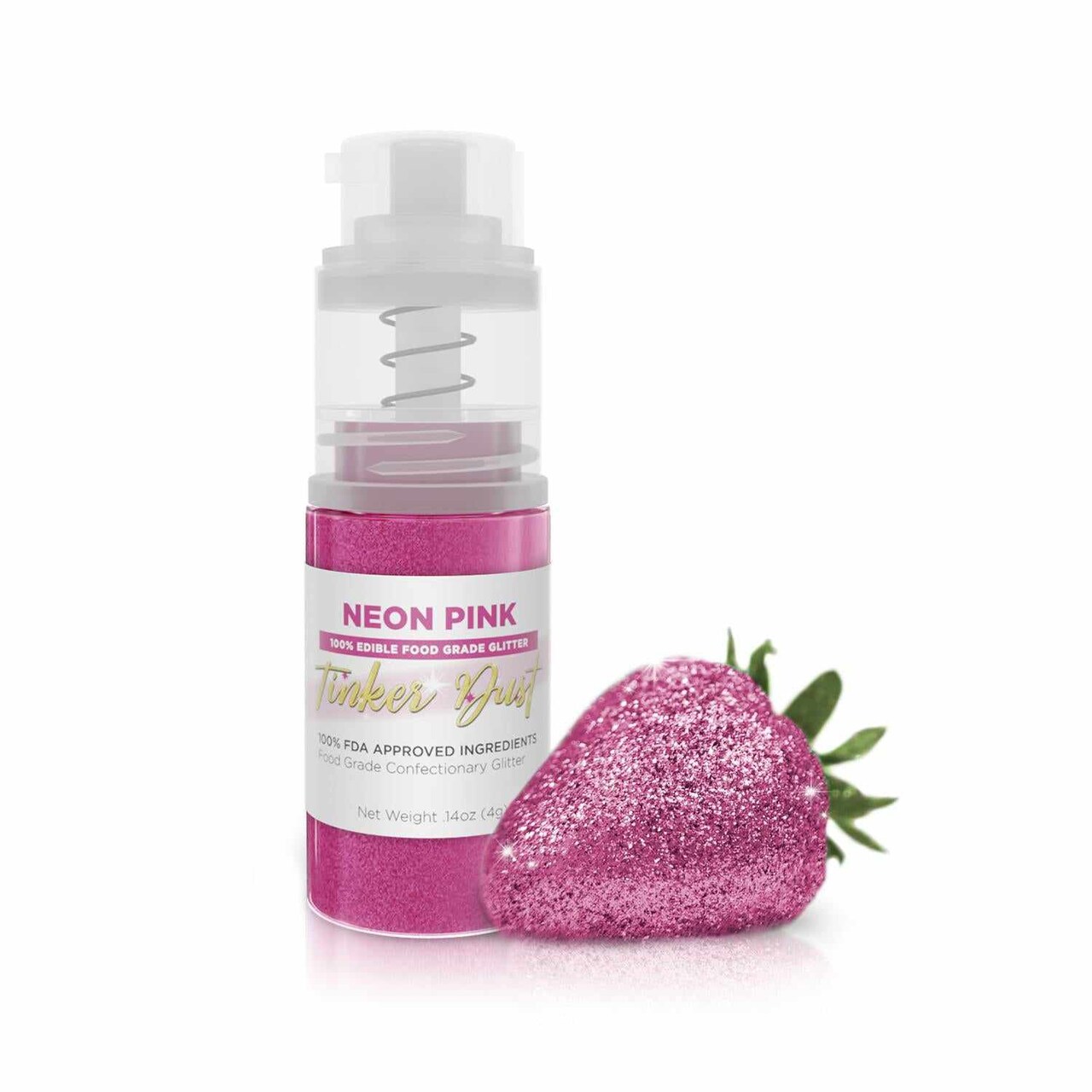Bakell - Neon Pink Tinker Dust Edible Glitter (4g, 1x Spray Pump) for Food, Desserts, and Beverages!